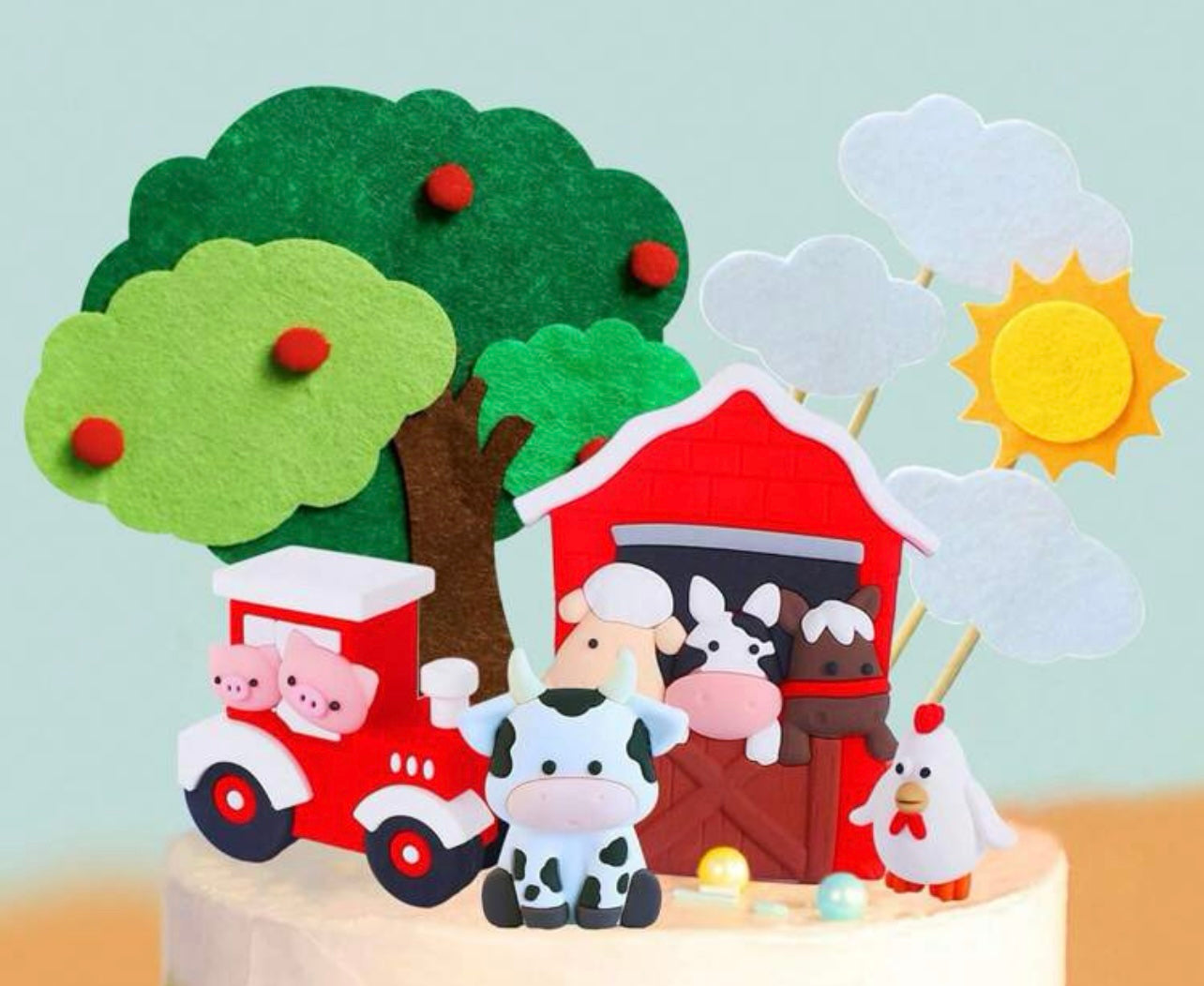 Red farm Cake topper