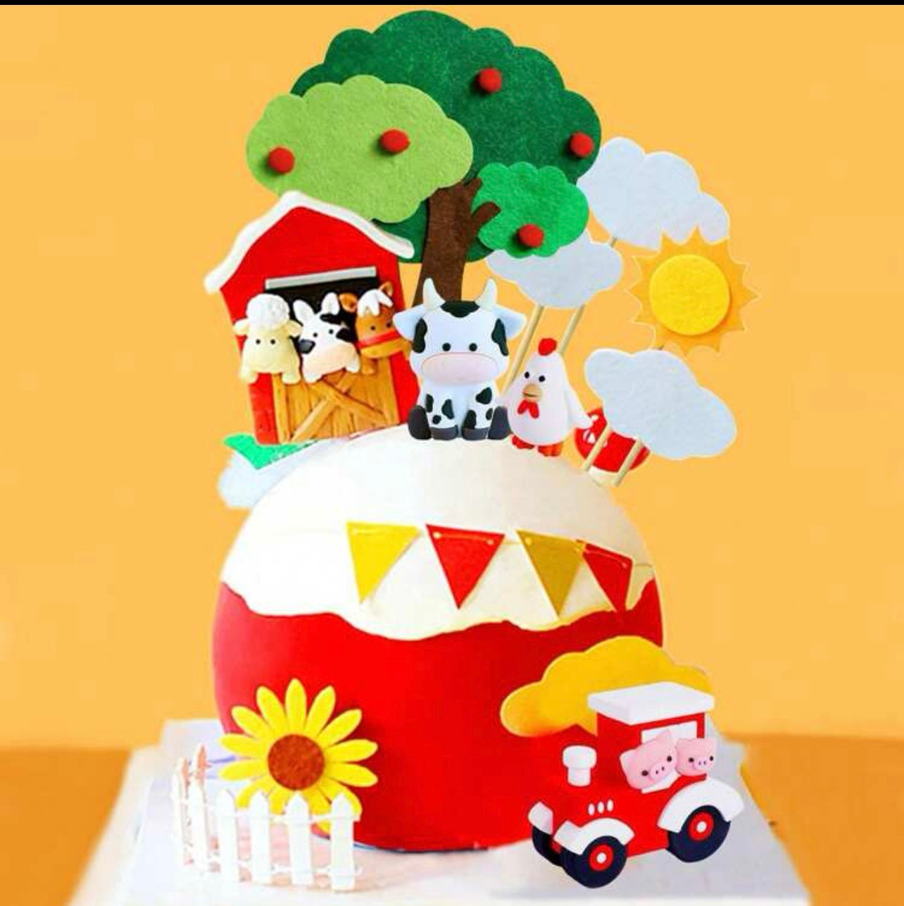 Red farm Cake topper