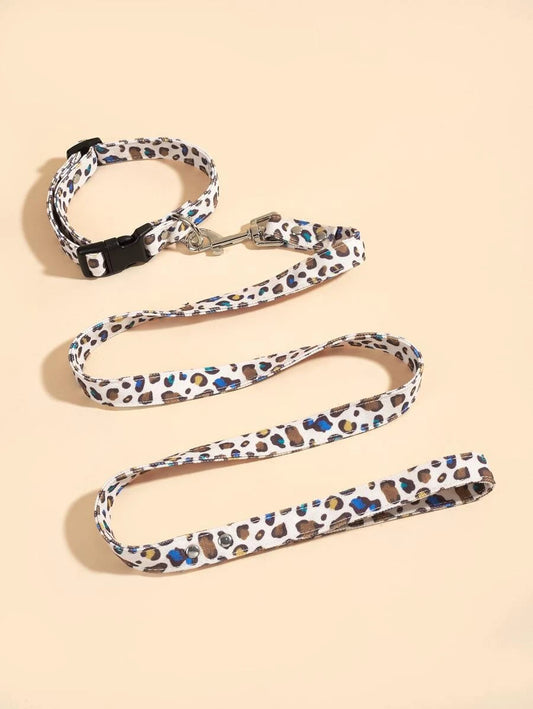Set de collar y leash leopardo