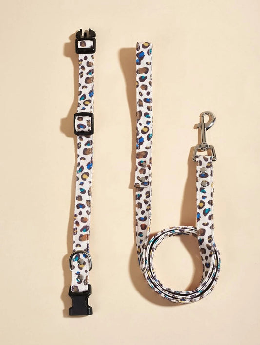 Set de collar y leash leopardo